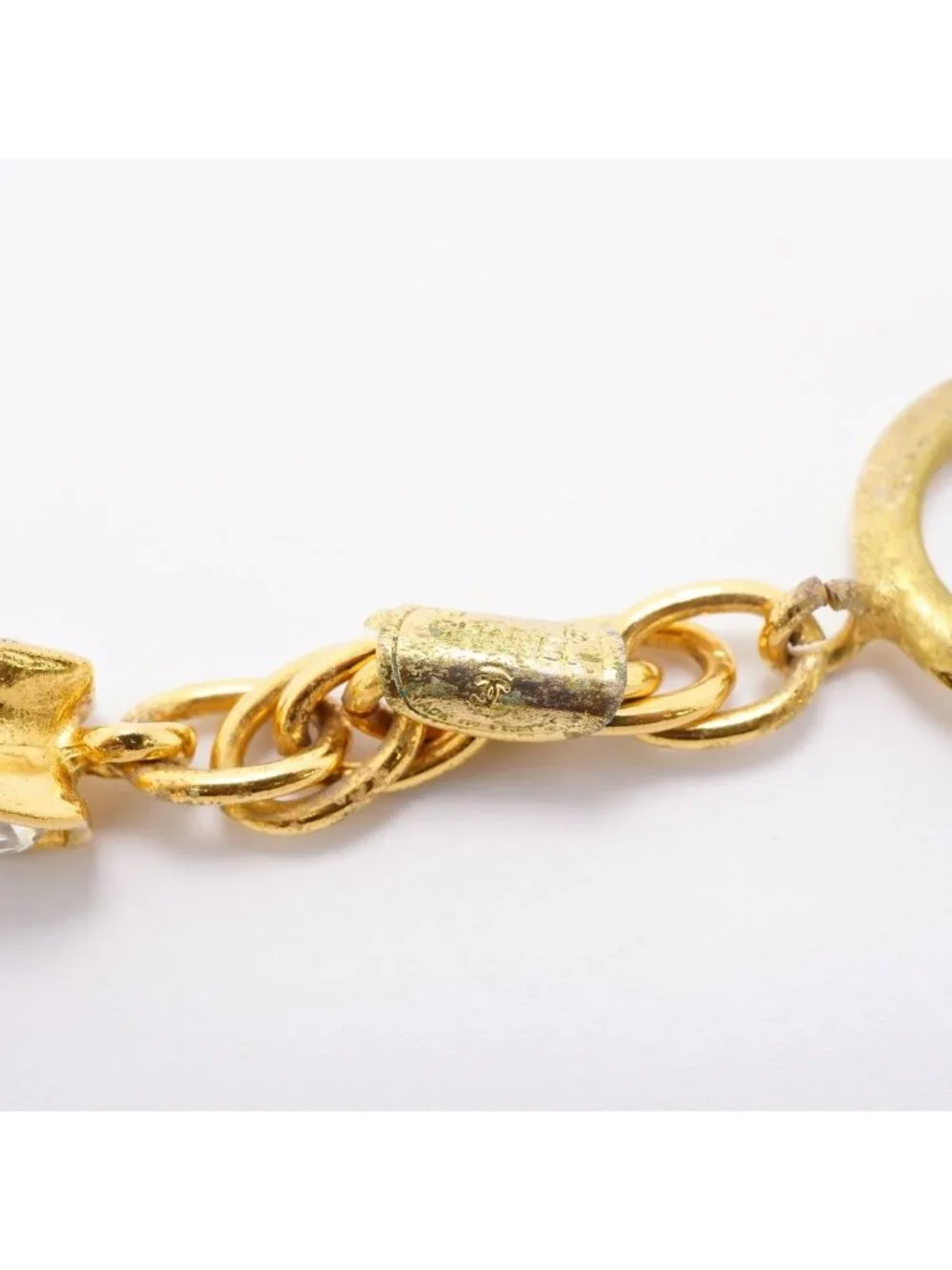 Chanel Necklace Vintage CC Logo Gold Plated Rhinestone